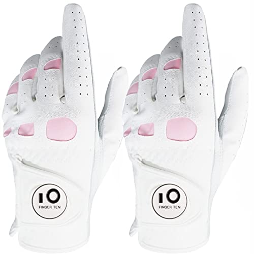 Golfhandschuhe Damen Links Rechts Golfhandschuh Mit Ball Marker Golf Handschuh Wert 2 Stück Cabretta Leder Griff Linke Rechte Hand Weicher Komfort Passform Größe S M L XL (2 Stück Links, M)