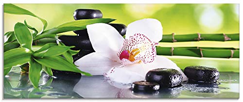 Artland Qualitätsbilder I Panorama Glasbilder Deko Breit 125 cm Hoch 50 cm Wellness Zen Grün Spa Steine Bambus Zweige Orchidee Feng Shui