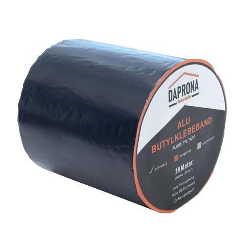 DAPRONA Butylband, Panzertape 10m x 150mm, 2 Stück Schwarz Dichtungsband Alu, Reparaturband, Dichtband Fenster Dachrinne, wasserfest, hitzebeständig