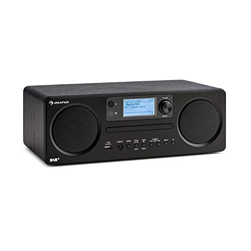 auna Worldwide CD - Internetradio mit Bluetooth, DAB/DAB+ Radio, MP3-fähiger USB-Port, mit CD-Player, Spotify Connect, AUX, App Control, Timer, schwarz