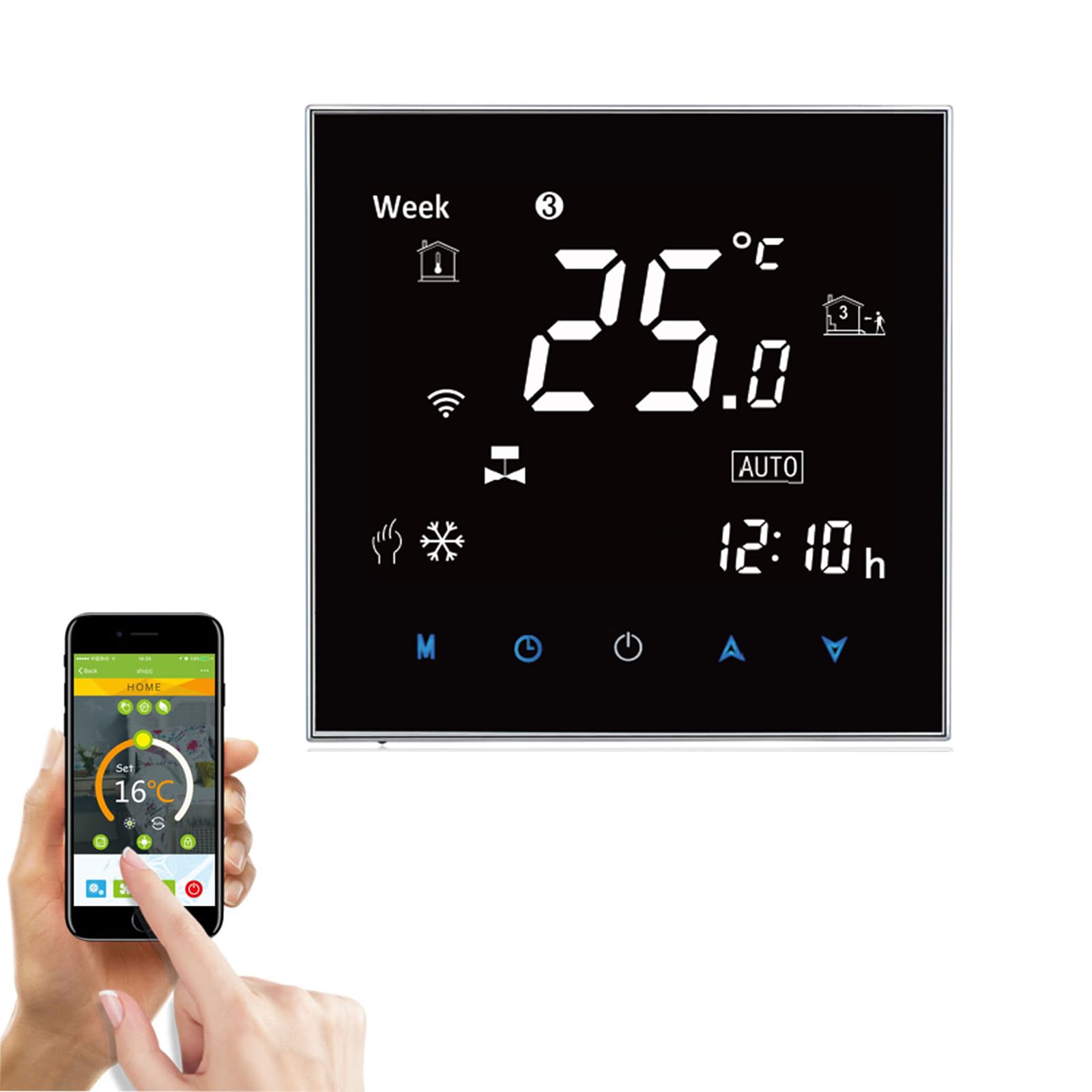 Qiumi Smart WiFi Thermostat Programmierbarer Wasserthermostat LCD Display Temperaturregler Funktioniert mit Alexa Google Home, Schwarzes Feld, weiße Schrift (Einstellbare Helligkeit) 5A 95~240V AC