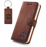 SURAZO Hund Pfote - RFID Hülle Premium Ledertasche Schutzhülle Wallet Case aus Echtesleder Farbe Nussbraun für Apple iPhone 6 / 6s