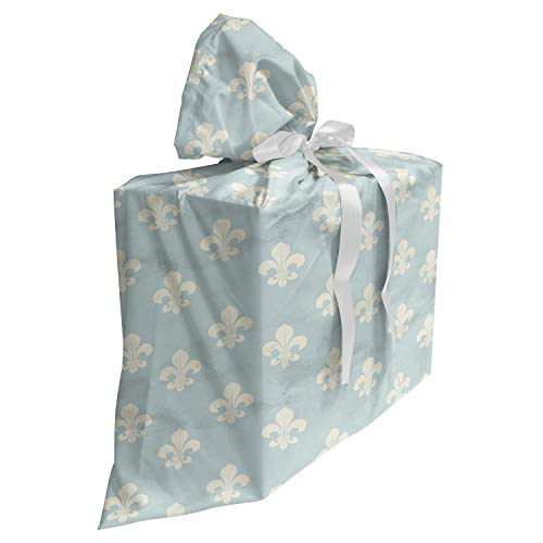 ABAKUHAUS Fleur De Lis Baby Shower Geschänksverpackung aus Stoff, Weinlese-Grungy Muster, 3x Bändern Wiederbenutzbar, 70 x 80 cm, Hellblau und Creme