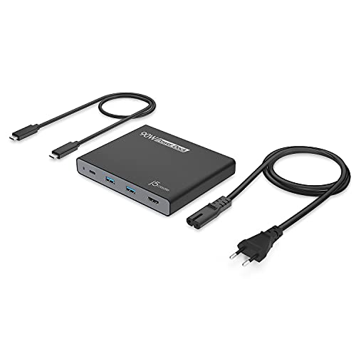 j5create USB-C Travel Dock mit AC-Netzteil - Unterstützt 65W Power Delivery 3.0, 4K30Hz - Kompatibel für MacBook Pro, Surface Pro und andere Type-C Laptops