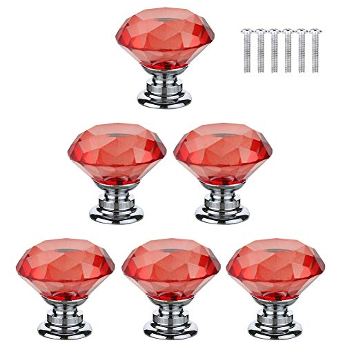 6 Stück 30 mm rote Kristalle Glas Schubladenknöpfe Schrankknöpfe Türgriffe Schrankgriff Schubladengriff mit Schraube
