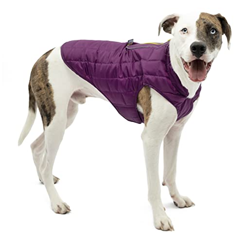 Kurgo Loftmantel für Hunde, reversible, wendbar Winterjacke für Hunde, wasserabweisende Haustierkleidung, reflektierend, leicht, mit einem Geschirr zu tragen – lila / grau, L