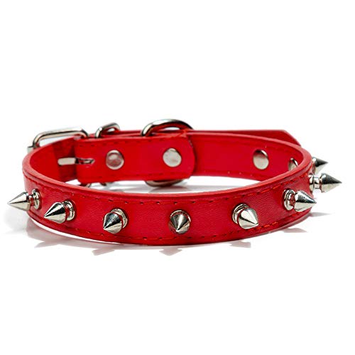 GUOCU 10 Stücke bequem gepolstert handgefertigte Leder Classic Hundehalsband einstellbar,Rot (10 Stücke),XL