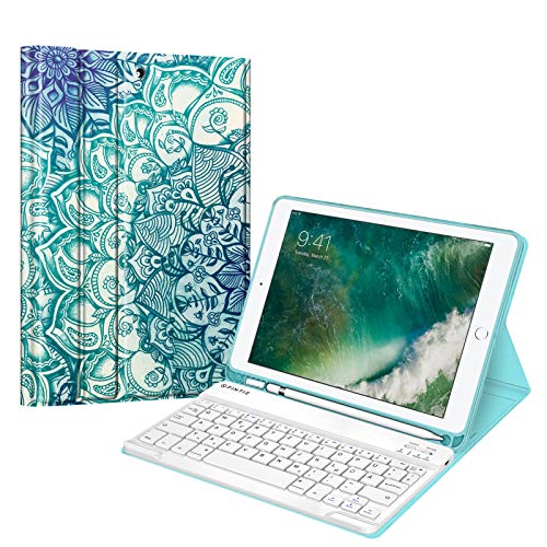 Fintie Tastatur Hülle für iPad 9.7 2018 (6. Generation), Soft TPU Rückseite Gehäuse Keyboard Case mit eingebautem Pencil Halter, magnetisch Abnehmbarer QWERTZ Bluetooth Tastatur, smaragdblau