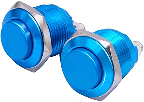 ZCSZXLUJY 2 Stück 16 mm 5/8 Zoll runder roter Metall-Drucktastenschalter 1 Schließer SPST 3 A/12-250 V for industrielle Autoschalter (Color : Blue)