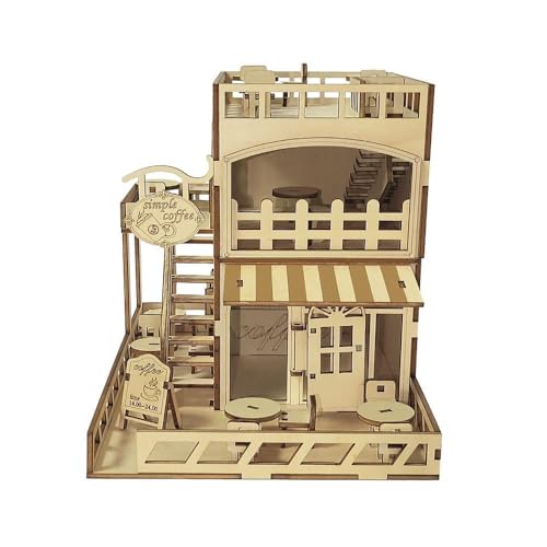 FLADO DIY handmontiertes Gebäude aus Holz, dreidimensionales Puzzle, Café, handgefertigt, DIY-Rechtschreibspielzeug, Dekoration