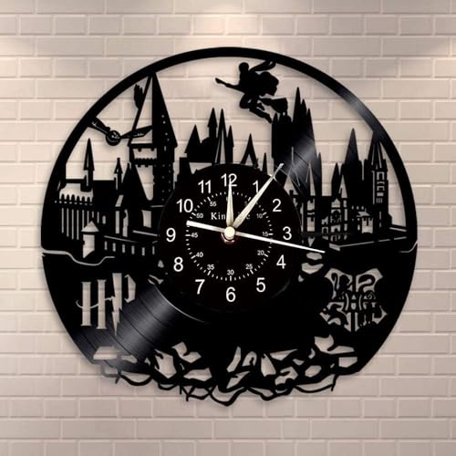 Smotly Vinyl Wanduhr, kreative Retro Harry Potter entworfene Wanddekoration Uhr, handgemachte Wanduhr Geschenk, geeignet für Jede Wanddekoration! (Keine Lampe)