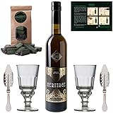 Absinth Set Heritage Verte | Premium Absinthe mit Weinalkohol destilliert | 2x Absinth-Gläser / 2x Absinth-Löffel / 1x Absinth-Zuckerwürfel | (1x 0.5 l)