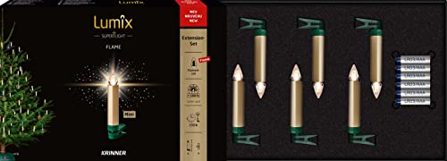 Lumix® kabellose LED Christbaumkerzen Weihnachtsbaumkerzen von KRINNER 6er Erweiterungs-Set SuperLight Flame Metallic Mini Gold 9cm warmweiß 77153