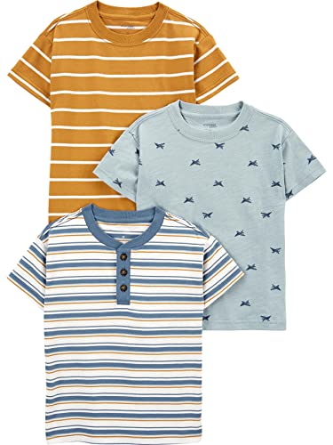 Simple Joys by Carter's Jungen Kurzärmlige Hemden, 3er-Pack, Gold/Marineblau/Blau/Streifen, 5-6 Jahre