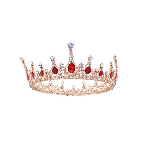 FRCOLOR Rote Strasskrone Brautprinzessin Königin Krone Tiara Vintage Krone Stirnband für Braut Hochzeitsfeier