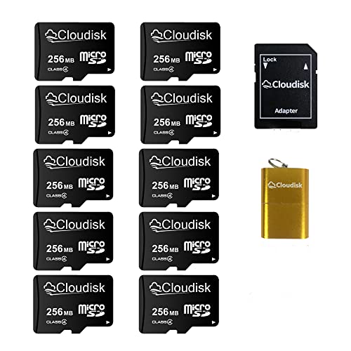 Cloudisk 10 Pack Micro SD Card with MicroSD Adapter Card Reader Memory Card (10Pack 256MB)
