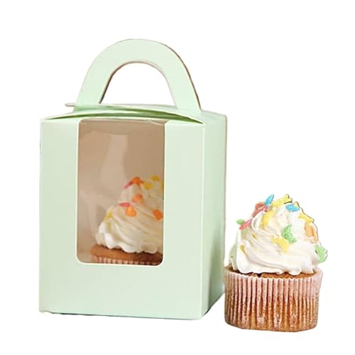Kuchen Transportbox Pappe 1/5/10 Stück einzelne Kuchenschachteln mit durchsichtigem Fenster, Geschenkbox, Hochzeit, Party, Süßigkeiten, Kekse (Color : Green, Size : 10 PCS_Other)