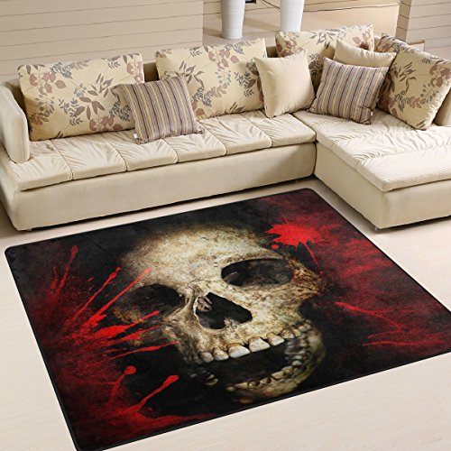 Naanle Teppich mit blutigem Totenkopf, rutschfest, für Wohnzimmer, Esszimmer, Schlafzimmer, Küche, 120 x 160 cm