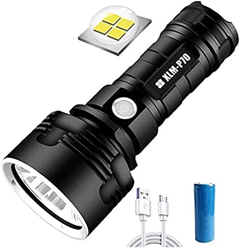 Djioyer Wiederaufladbare USB-LED-Taschenlampe, superhelle 10000 Lumen, 3 Lichtmodi, wasserdicht, zoombar, taktische Hand-Taschenlampe mit wiederaufladbarem Akku für Camping, Hund