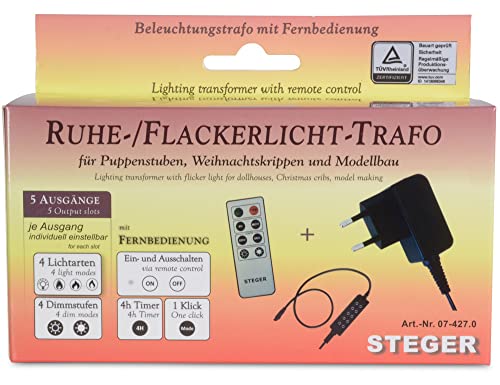 Riffelmacher Ruhe- / Flackerlicht Trafo mit Fernbedienung 78528 - Zubehör Netzteil Puppenstube Weihnachtskrippe Modelleisenbahn Elektrik Dimmbar Timer