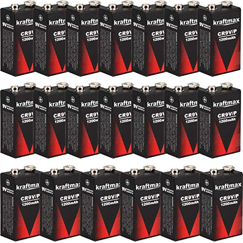 20x Kraftmax 9V Block Lithium Hochleistungs- Longlife Batterien für Rauchmelder/Feuermelder - 10 Jahre Batterie Lebensdauer