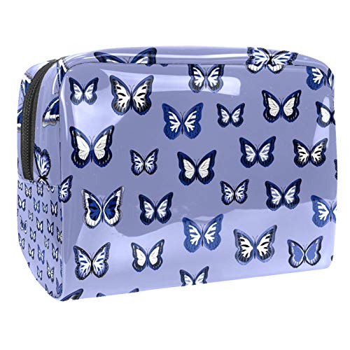 Kosmetiktasche Damen Schmetterling Lila Insekt Make-Up Taschen wasserdichte Organizer Multifunktions Fall mit Reißverschluss Kulturbeutel für Frauen 18.5x7.5x13cm