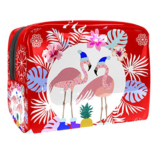 Kosmetiktasche Frohe Weihnachten Flamingo Multifunktions Reise Kosmetiktasche Geldbörse Halter Taschen Bleistift Paket Große Kapazität Kulturbeutel 18.5x7.5x13cm