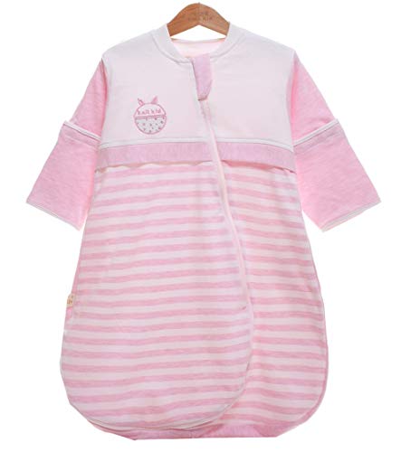 Chilsuessy Unisex Baby Sommer Schlafsack Decke mit abnehmbar Langarm aus 100% Baumwolle Sommerschlafsack 1 Tog Schlafanzug für Mädchen und Jungen, Pink, 80/Baby Hoehe 70-80cm
