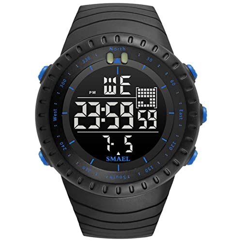 SMAEL Herren Digital Sport Uhren 5ATM wasserdichte Armbanduhr Mit Wecker Alarm LED Stoppuhr 12/24H Tactical Militär Uhr,Blau