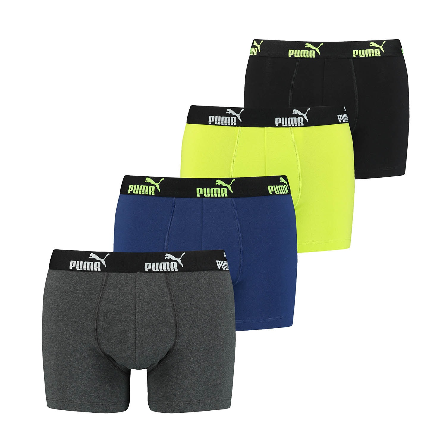 PUMA 8 er Pack Boxer Boxershorts Herren Unterwäsche sportliche Retro Pants, Farbe:Grey Melange/Yellow, Bekleidungsgröße:M