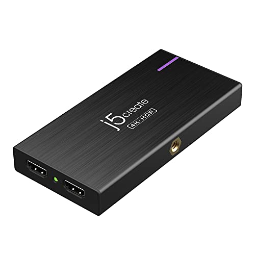 j5create 4K Game Video Capture Card mit PD 60W Pass-Through Charging, Streaming und Aufnahme von 4K Video auf PS5, PS4, Xbox, Switch, Arbeit mit OBS, Twitch, YouTube (JVA14)