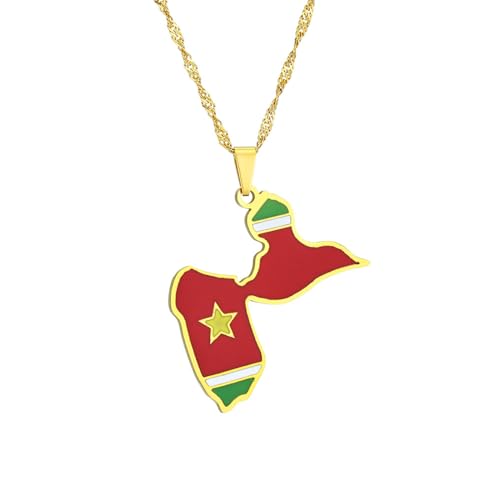 TWOMEM Halskette Anhänger Retro-Öl tropfende geometrische Ethno-Stil Guadeloupe-Karte-Flaggen-Halskette Geburtstag Party Geschenk