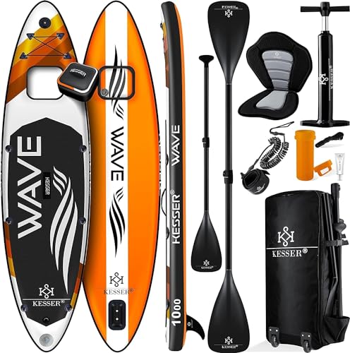 KESSER® SUP Board Aufblasbar Set mit Sichtfenster Stand Up Paddle Board Premium Surfboard Wassersport | 6 Zoll Dick | Komplettes Zubehör | 130kg | 366x77x15cm 12.0' | Orange