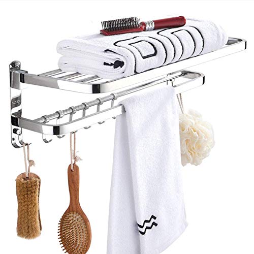 YHJZSM Regal für Badewanne, Handtuchhalter, Badezimmerregal, faltbar, Wand-Doppelhandtuchhalter mit Handtuchhalter zum Aufhängen, Edelstahl, 58 cm (58 cm)