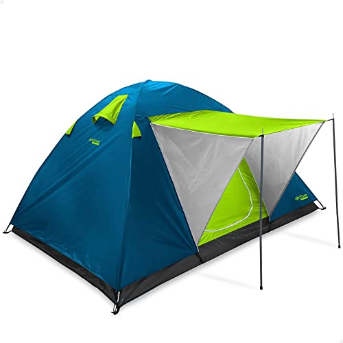 AKTIVE 52890 Zelt für 4 Personen, Doppeldach und Vorzelt, Maße: 240 x 210 x 130 cm, Regenschutz, Doppeltür mit Reißverschluss und Moskitonetz, Campingzelt