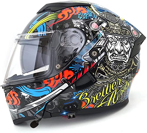 Modulare Klapphelm,Bluetooth Motorradhelm Eingebauter Lautsprecher Mit Automatischer Antwortfunktion,DOT/ECE Zertifizierung Mit Doppelter Sonnenblende Integralhelm Motorradhelm (Color : E, Size : L=