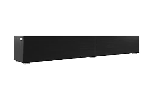 PLATAN ROOM Fernsehschrank TV-Lowboard 105-140-160-210-280 Board Schwarz Matt TV-Unterteil Hängend Oder Stehend (210 x 30 x 32, Schwarz Matt/Schwarz Matt)