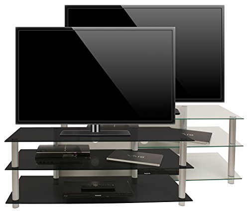 VCM TV Rack Lowboard Konsole LCD LED Fernsehtisch Möbel Bank Glastisch Tisch Schrank Aluminium Schwarzglas "Zumbo"