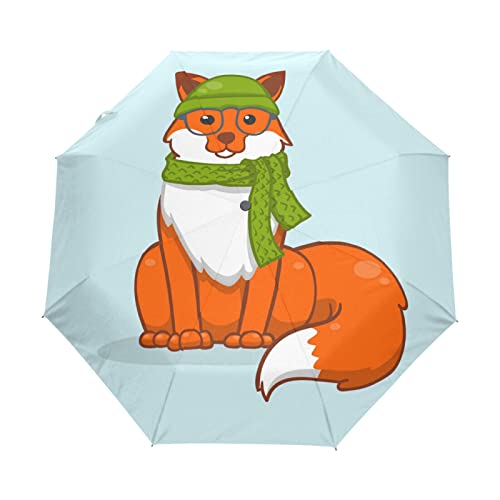 Wolf Süßer Hund Tier Rot Regenschirm Taschenschirm Auf-Zu Automatik Schirme Winddicht Leicht Kompakt UV-Schutz Reise Schirm für Jungen Mädchen Strand Frauen