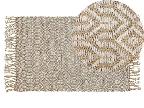 Beliani Teppich beige Jute u. Baumowlle rechteckig 50x80 cm zweiseitig Boho Stil Pozanti