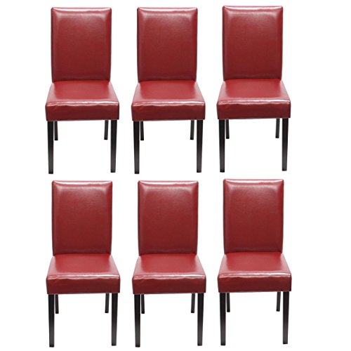 Mendler 6X Esszimmerstuhl Stuhl Küchenstuhl Littau ~ Leder, rot, dunkle Beine