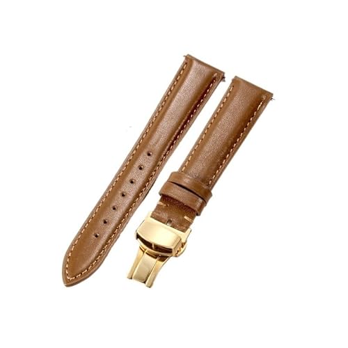 GeRnie Braun-weißes Uhrenarmband aus Rindsleder, echtes Leder, Faltschließe, kleines Zifferblatt, 16-18-mm-Uhrenarmband for Damen (Color : Brown-Golden-B1, Size : 20mm)