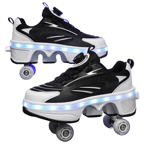 LED Roller Skates Schuhe - Radschuhe für Jungen Mädchen Erwachsene Roller Sneakers Schuhe mit Rädern Flexible Skates als Geschenk Black-36EU