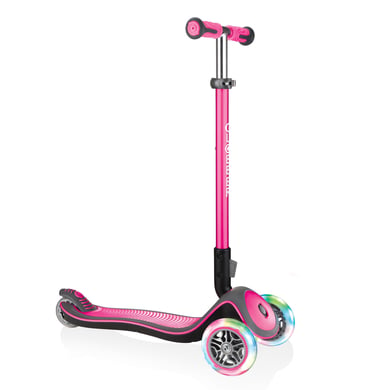 Globber Mädchen Elite Deluxe, pink mit Leuchtrollen Scooter, One Size