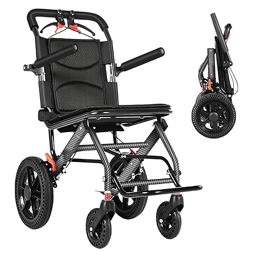 GHBXJX Ultraleicht Rollstuhl Faltbar Leicht Reiserollstuhl mit Trommelbremse, Aluminium Rollstühle für ältere Menschen, Transportrollstuhl, Sitzbreite 40 cm, 9.1 kg