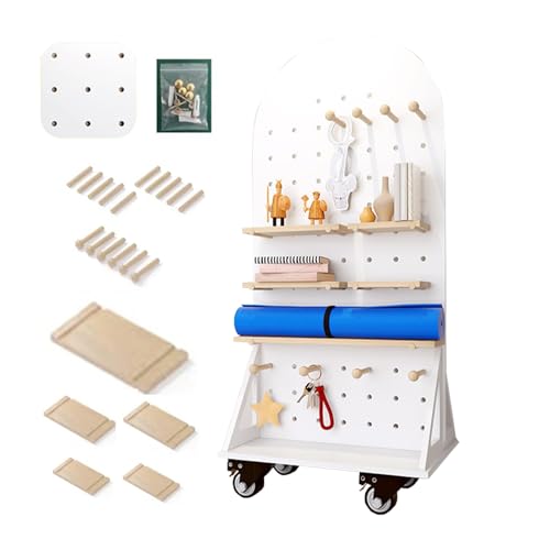 XRRJFYH Beweglich Pegboard Mit Rollen, Lochplatte Holz, 120×60 cm Lochblech, Werkzeugregal für Zuhause, Büro, Handwerk (Color : Wit, Size : with casters)