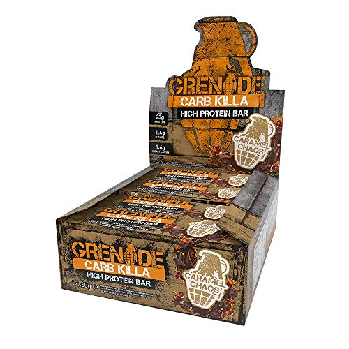 Grenade Carb Killa Protein Bar, Great Tasting High Protein and Low Carb Snack, Caramel Chaos, (Pack of 12)