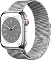 Apple Watch Series 8 (GPS + Cellular) 45mm Edelstahlgehäuse silber, Milanaise...