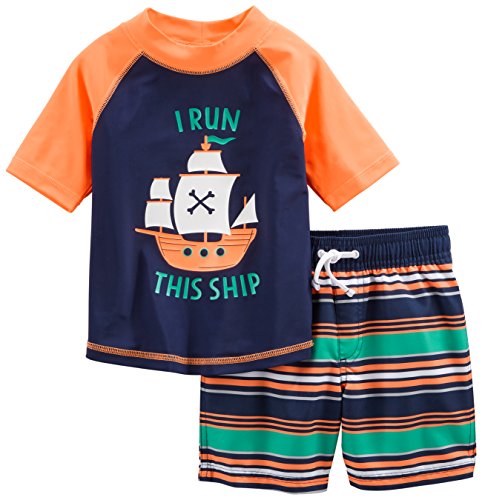 Simple Joys by Carter's Baby und Kleinkind Jungen 2-teilig Badeanzug Trunk und Rashguard ,Orange Blue Ship ,3T