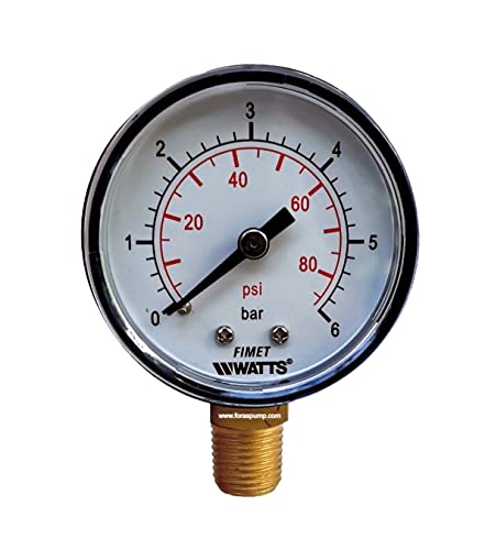 FORAS Manometer DN50, 0-6 bar, 1/4" Anschluss unten, für Industrie, Gase und Flüssigkeiten nicht zähflüssig, nicht aggressiv und nicht kristallisierend
